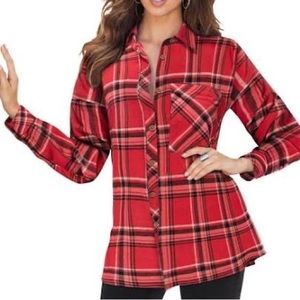 Casual Roaman’s Soft Flannel Shirt Button Down Long Sleeve Red Black Plaid